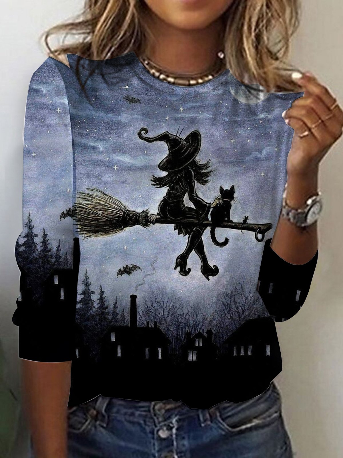 Vintage Halloween Crew Neck Long Sleeve T-shirt