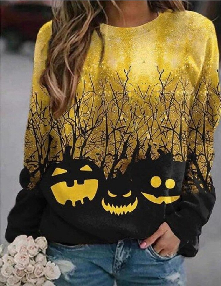 Casual Crew Neck Halloween (pumpkin) Sweatshirt