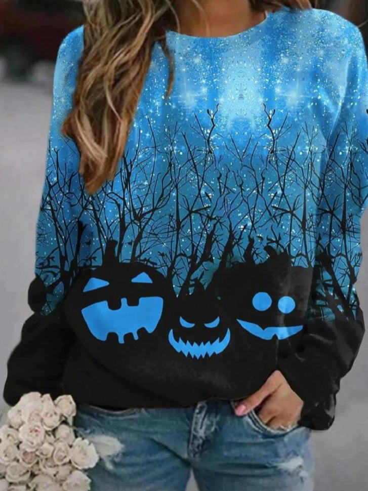 Casual Crew Neck Halloween (pumpkin) Sweatshirt