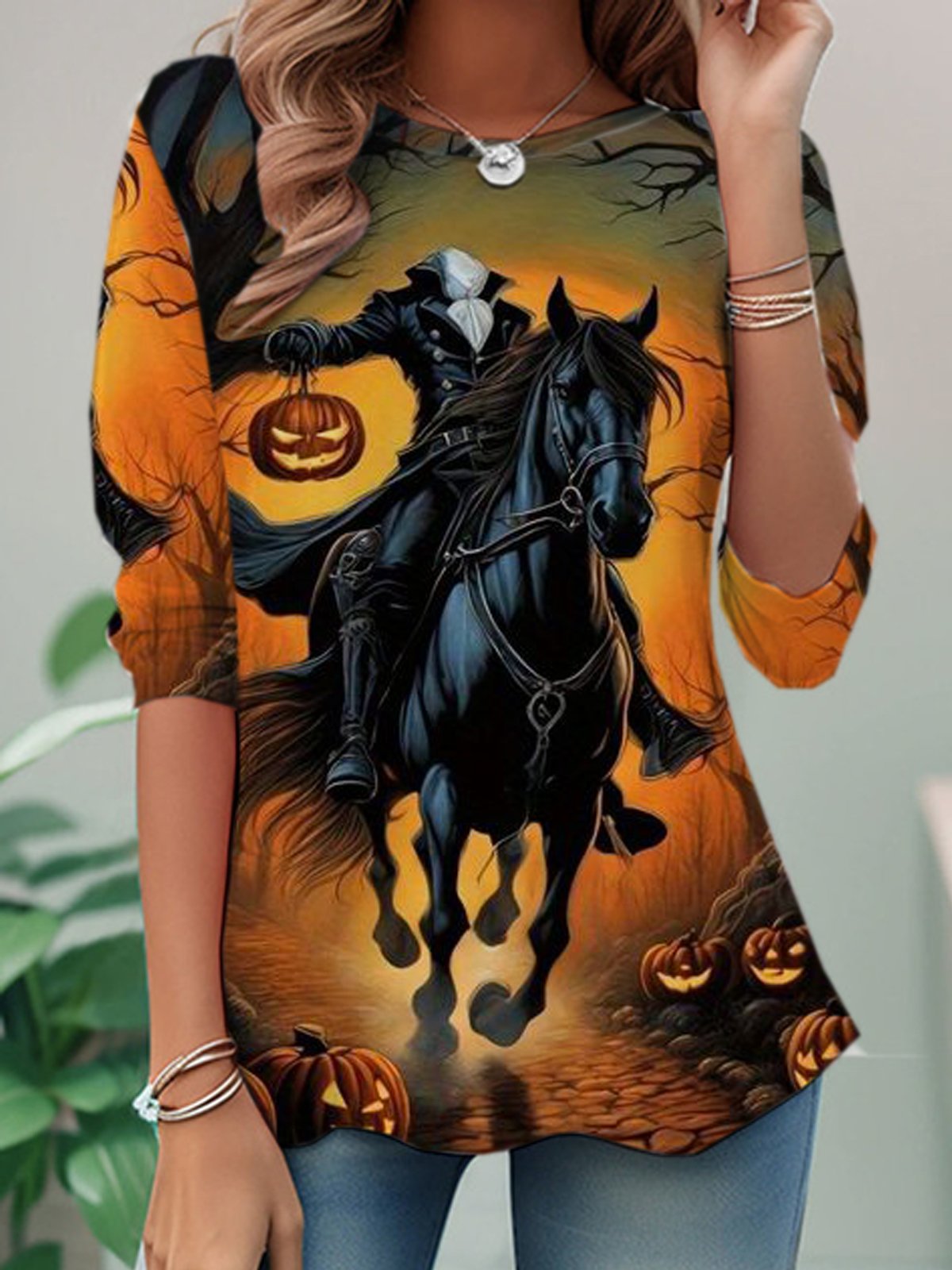 Casual Halloween Crew Neck Long Sleeve T-shirt