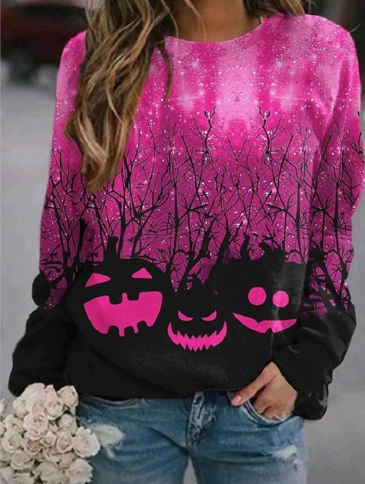 Casual Crew Neck Halloween (pumpkin) Sweatshirt