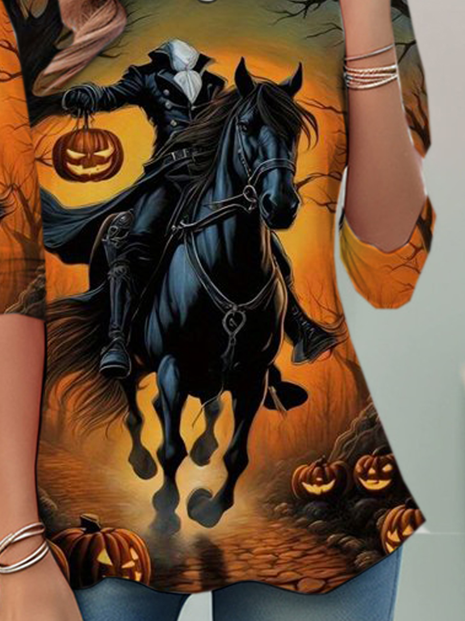 Casual Halloween Crew Neck Long Sleeve T-shirt