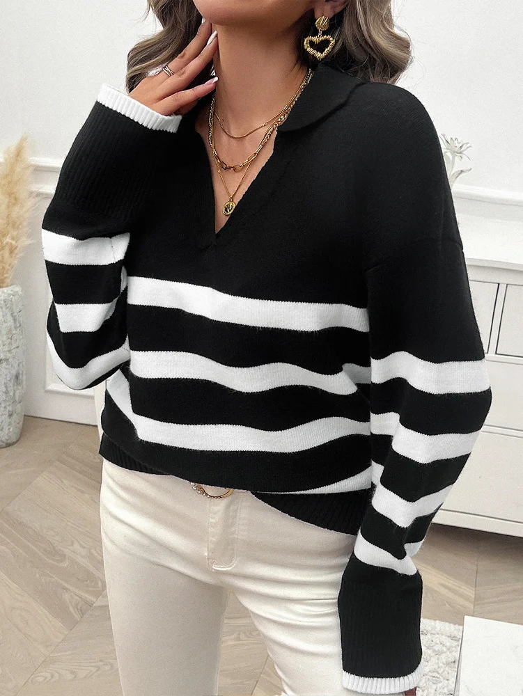 Women Wool/Knitting Striped Long Sleeve Comfy Casual Sweater