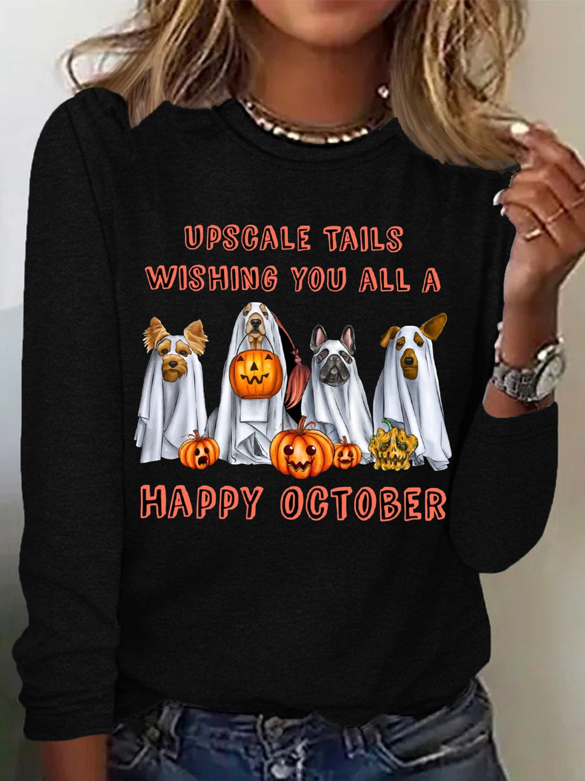 Casual Halloween Crew Neck Long Sleeve T-shirt