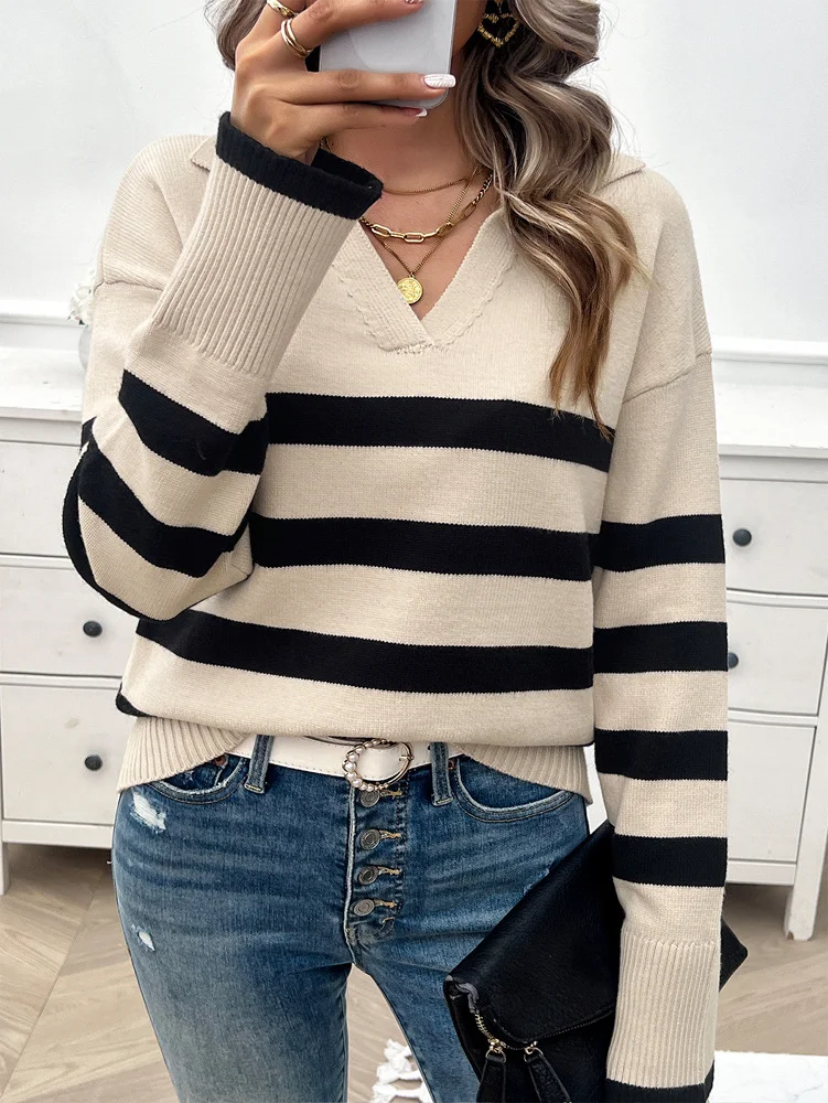 Women Wool/Knitting Striped Long Sleeve Comfy Casual Sweater