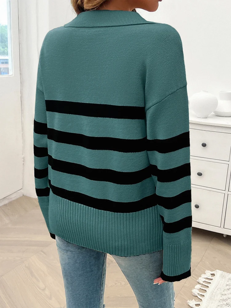 Women Wool/Knitting Striped Long Sleeve Comfy Casual Sweater