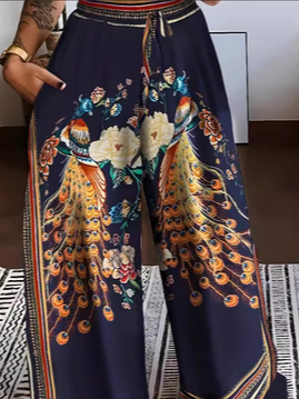 Women Casual Bird Print Loose Long Pants