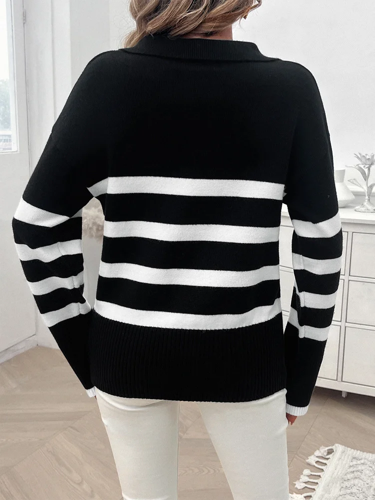 Women Wool/Knitting Striped Long Sleeve Comfy Casual Sweater