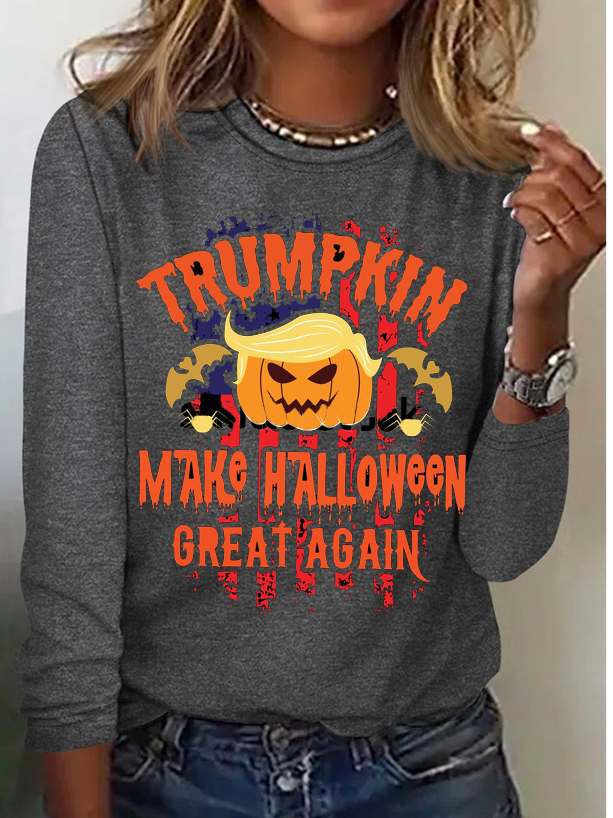 Casual Halloween Crew Neck Long Sleeve T-shirt