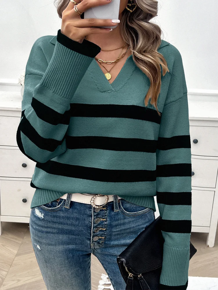 Women Wool/Knitting Striped Long Sleeve Comfy Casual Sweater