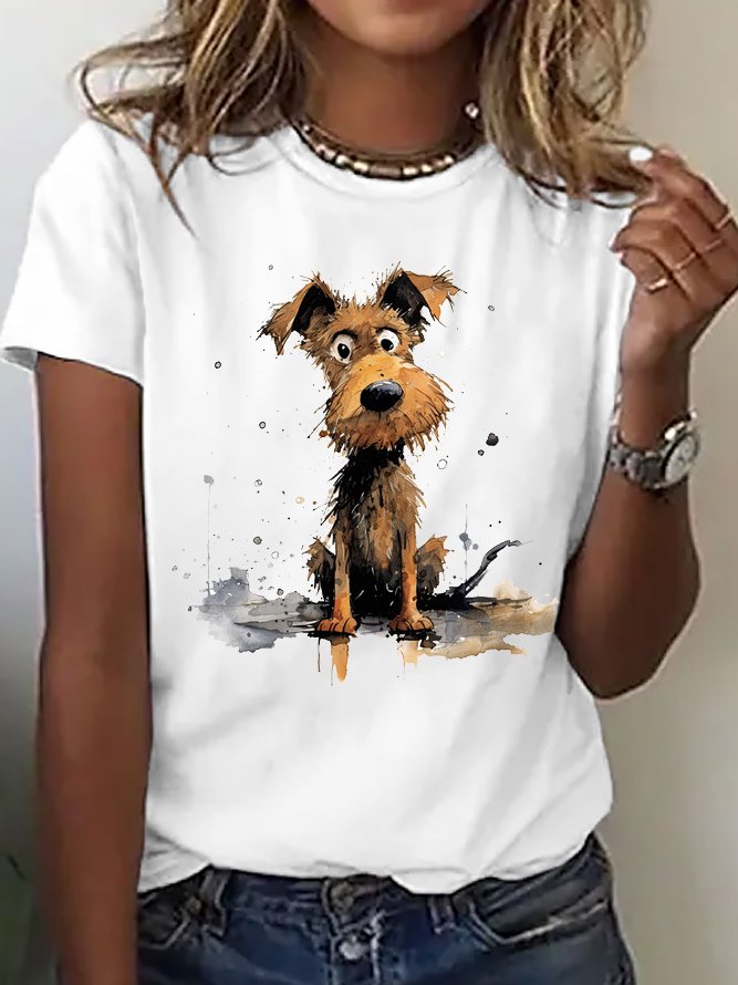 Casual Dog Crew Neck Short Sleeve T-shirt