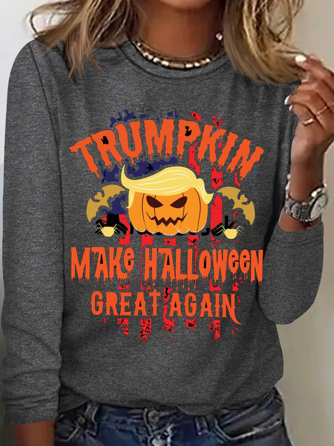 Casual Halloween Crew Neck Long Sleeve T-shirt