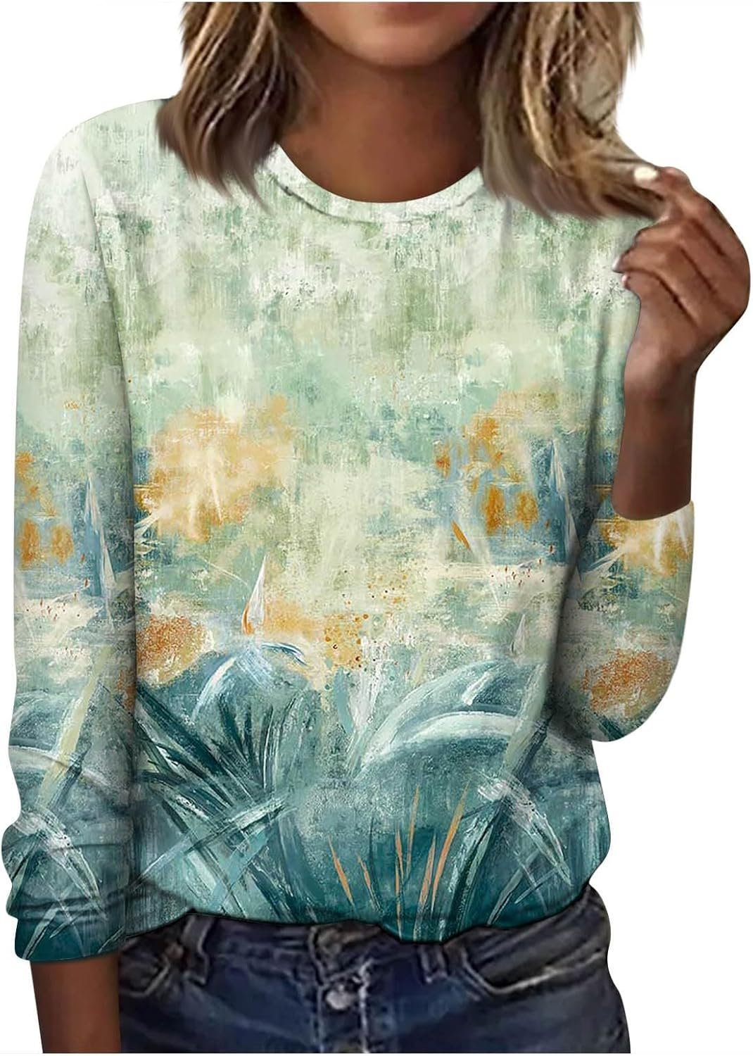 Casual Floral Crew Neck Long Sleeve T-shirt