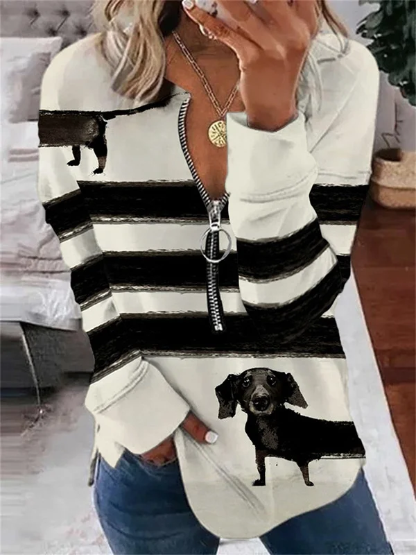 Casual Crew Neck Striped Sweatshirt