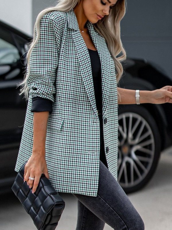 Women's Houndstooth Regular Loose Blazer