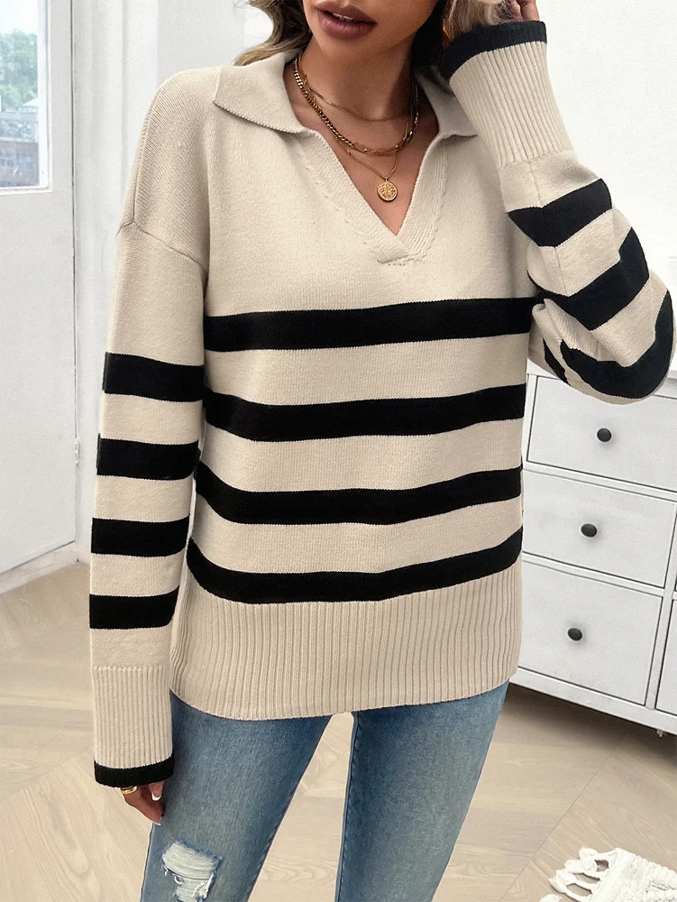 Women Wool/Knitting Striped Long Sleeve Comfy Casual Sweater