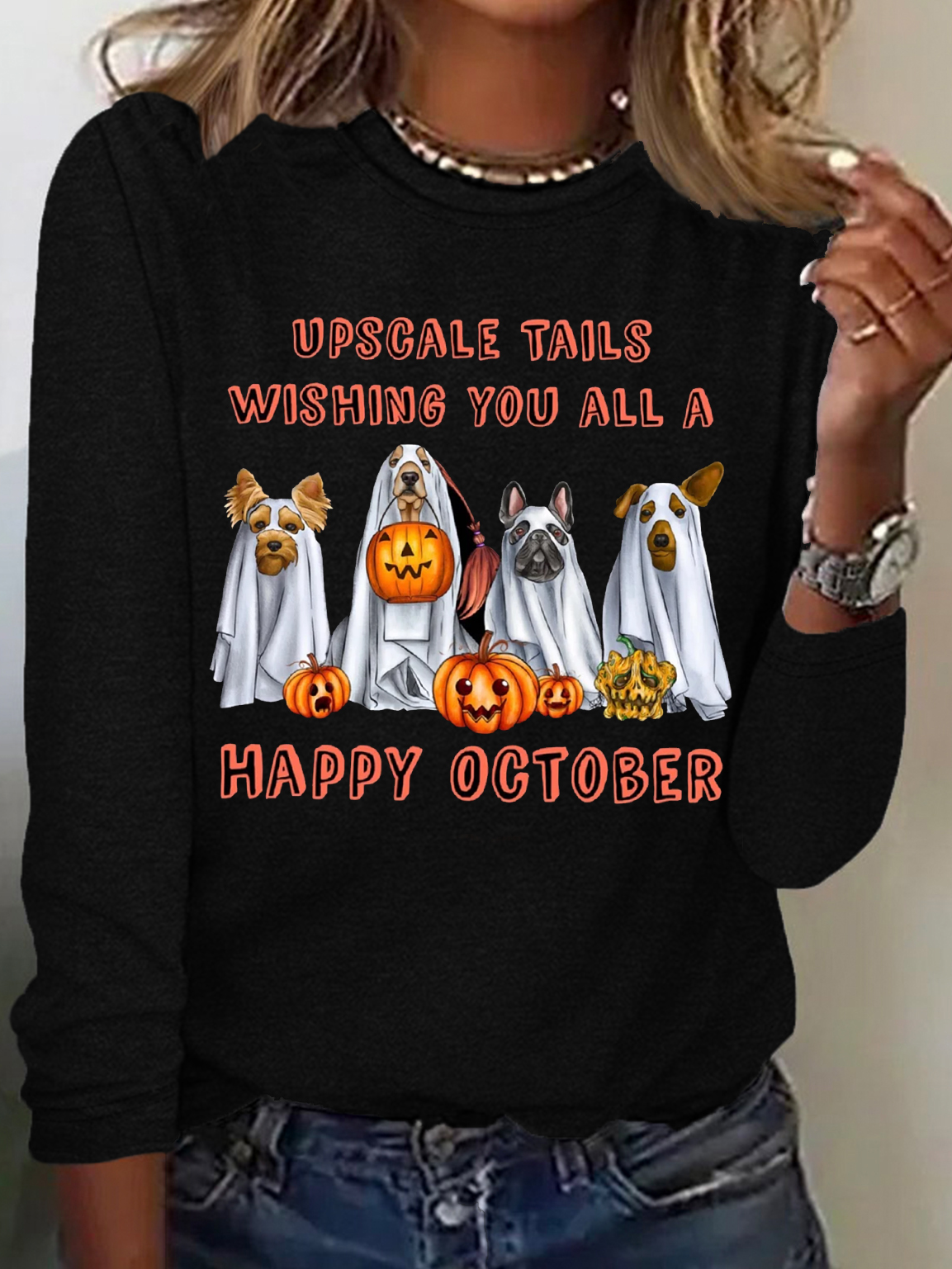 Casual Halloween Crew Neck Long Sleeve T-shirt