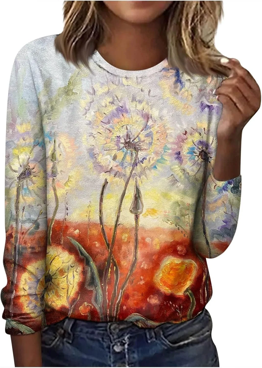 Casual Floral Crew Neck Long Sleeve T-shirt