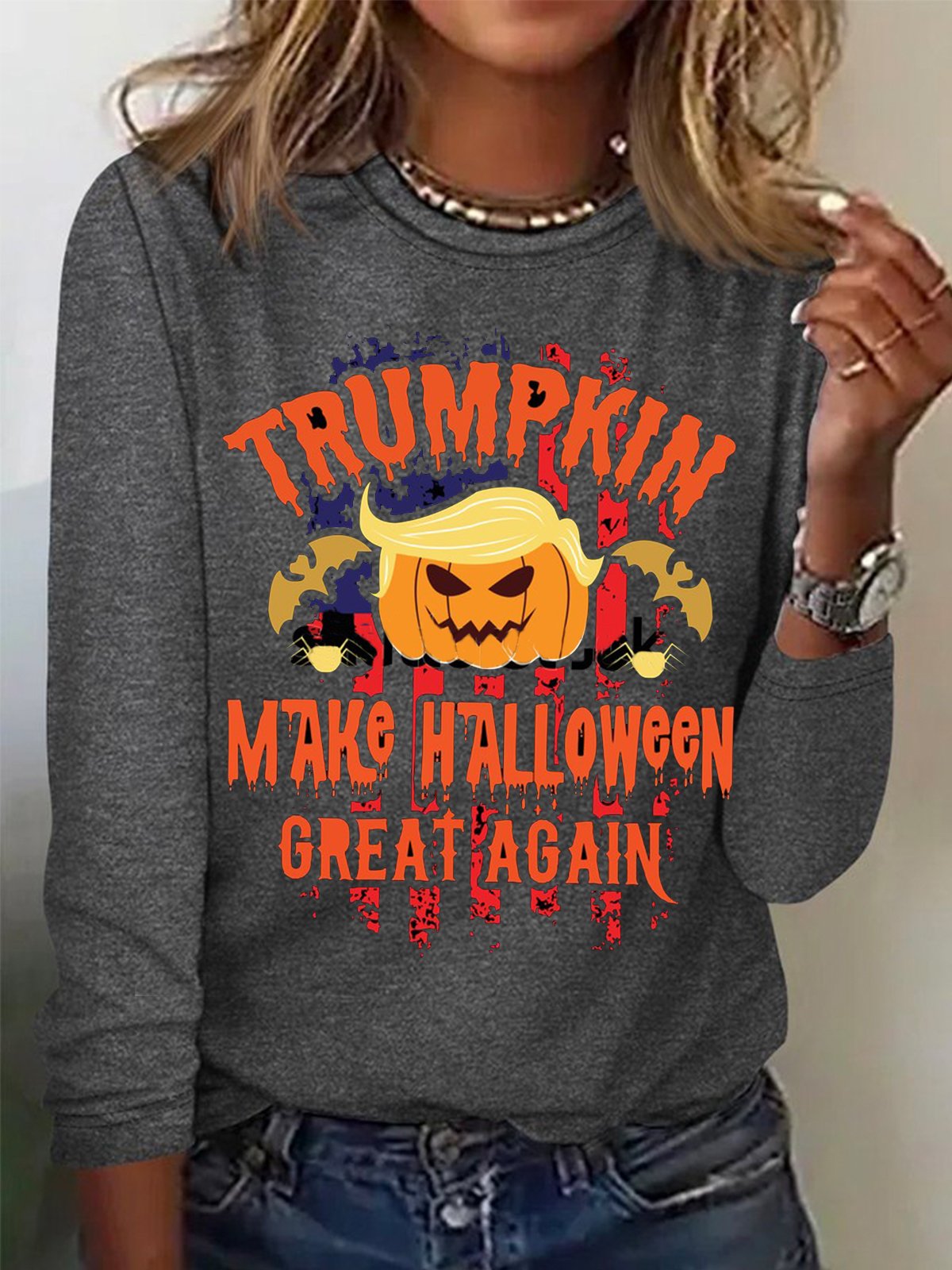 Casual Halloween Crew Neck Long Sleeve T-shirt