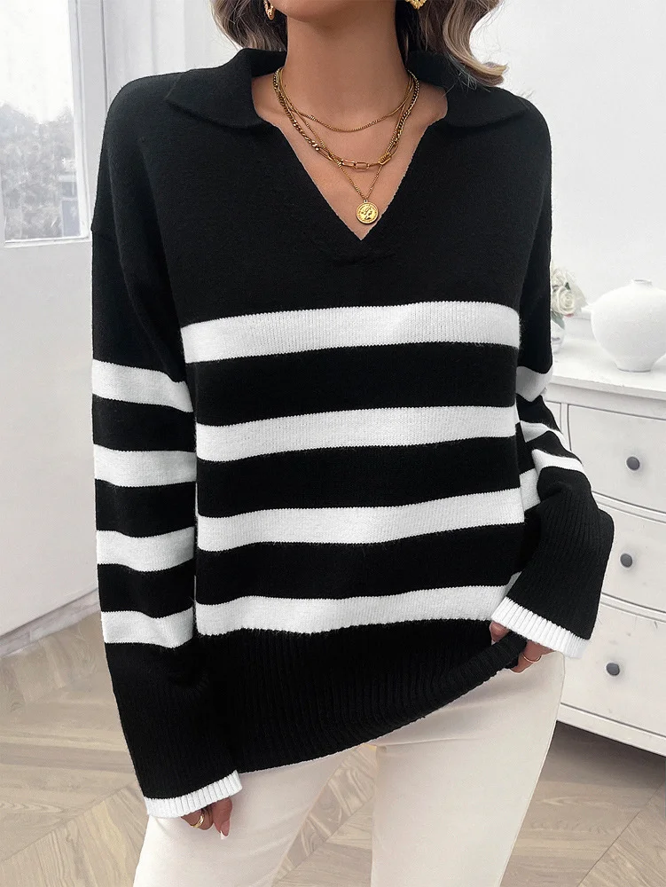 Women Wool/Knitting Striped Long Sleeve Comfy Casual Sweater