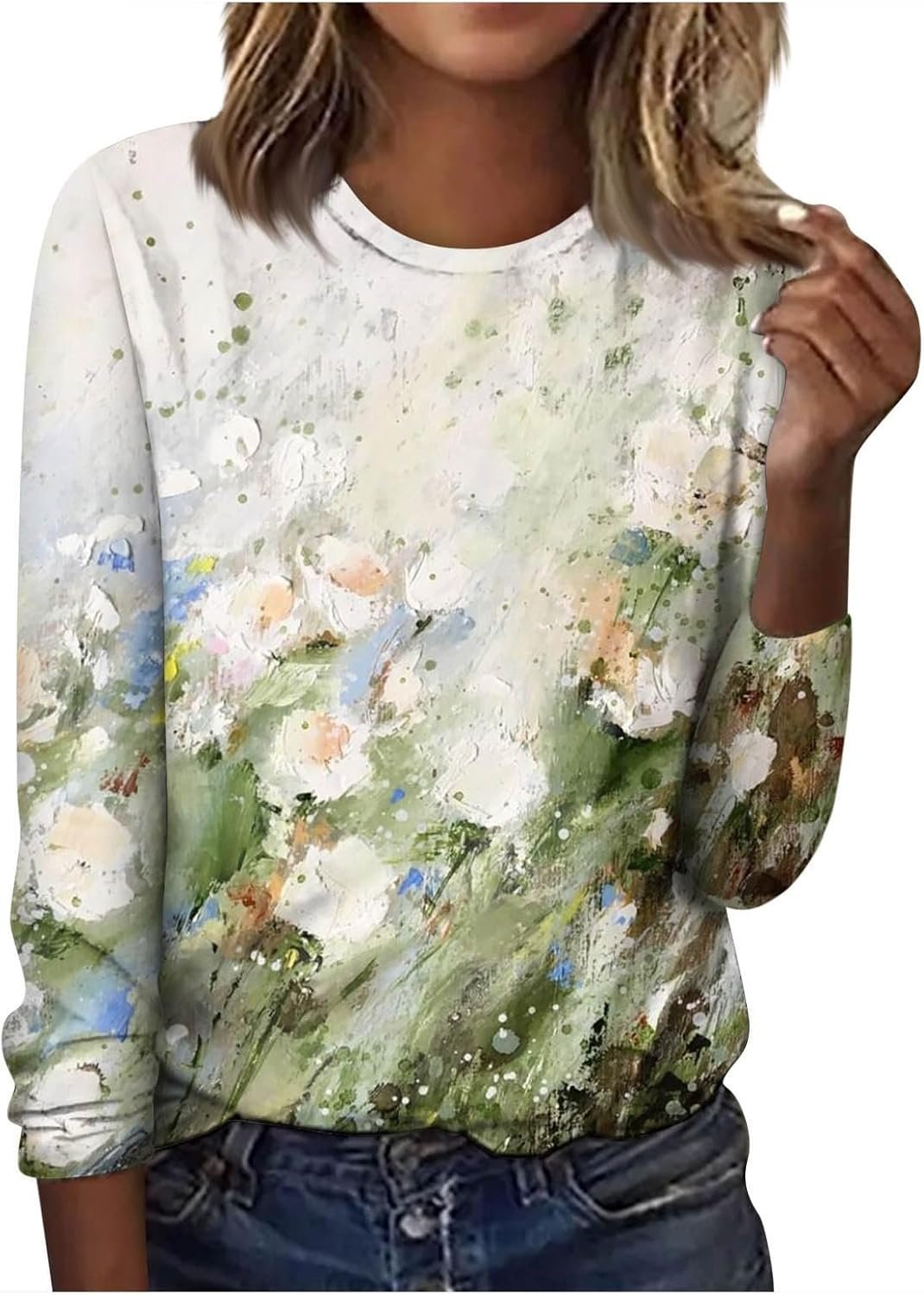 Casual Floral Crew Neck Long Sleeve T-shirt