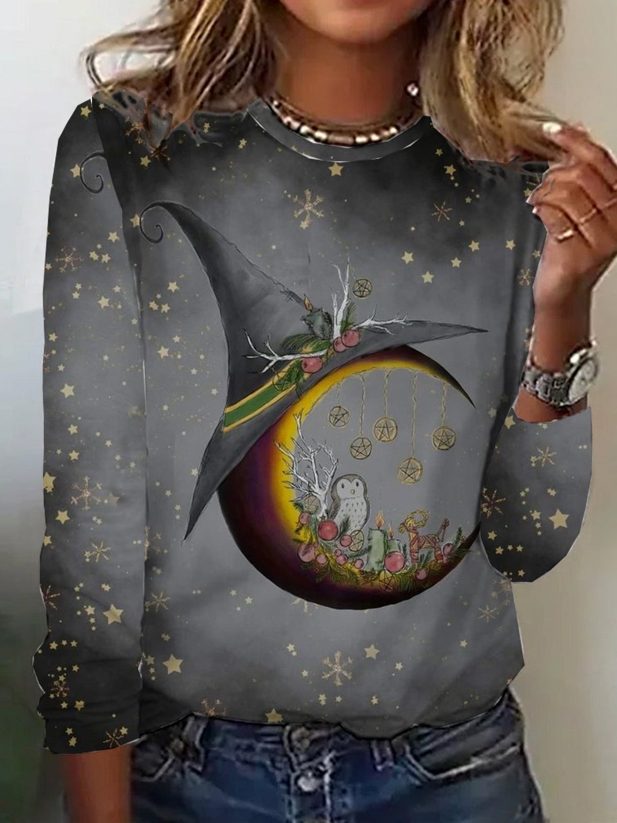 Casual Halloween Crew Neck Long Sleeve T-shirt