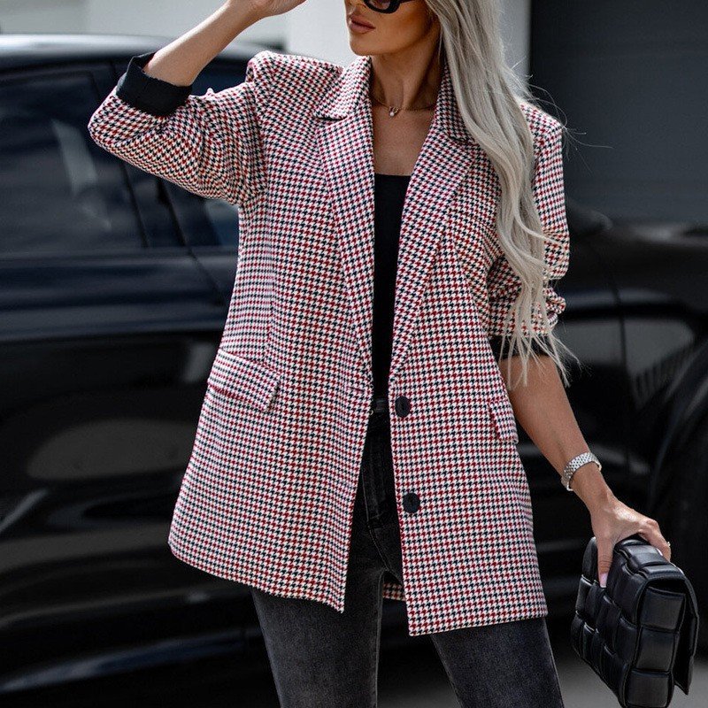 Women's Houndstooth Regular Loose Blazer