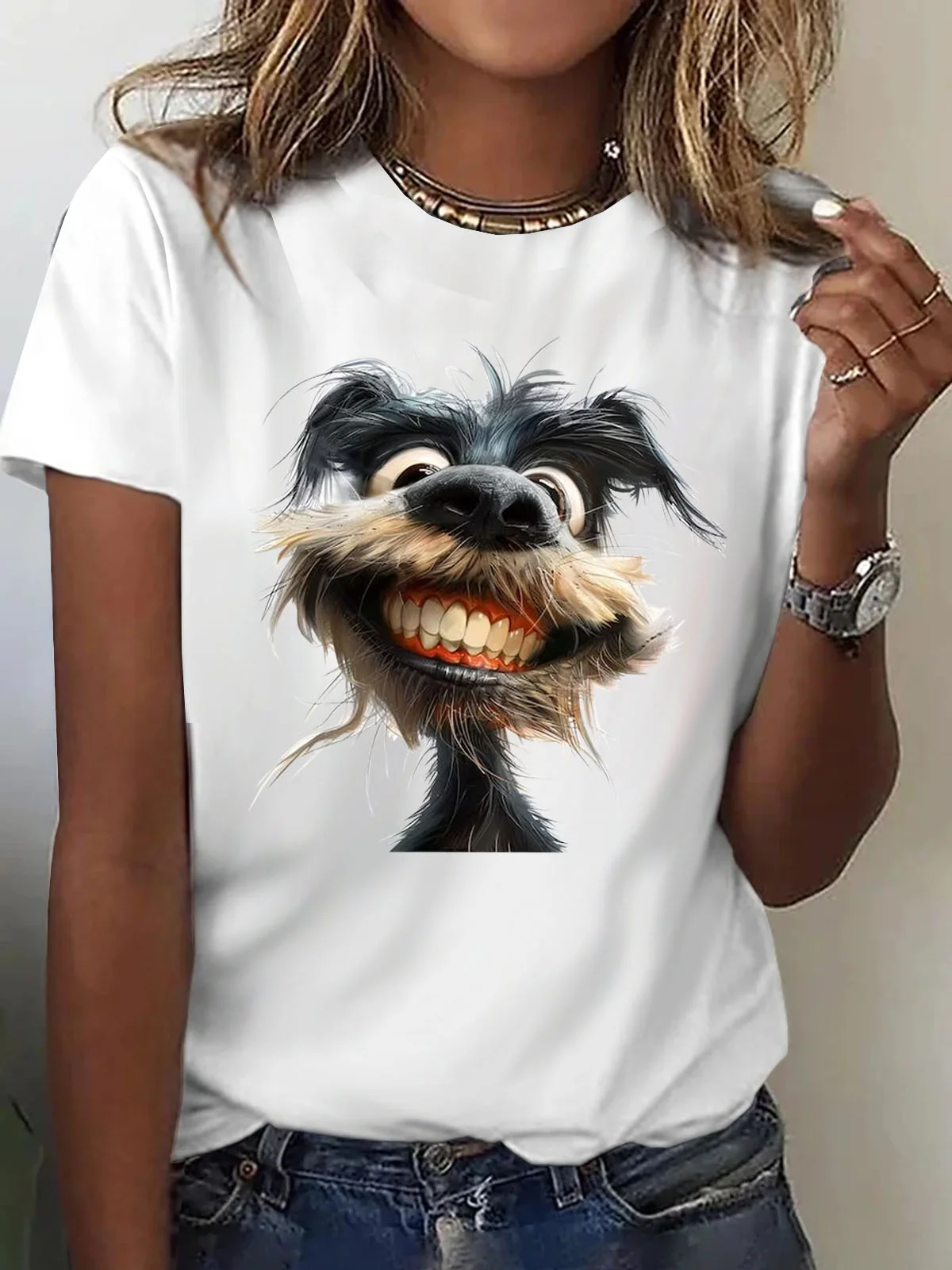 Casual Dog Crew Neck Short Sleeve T-shirt