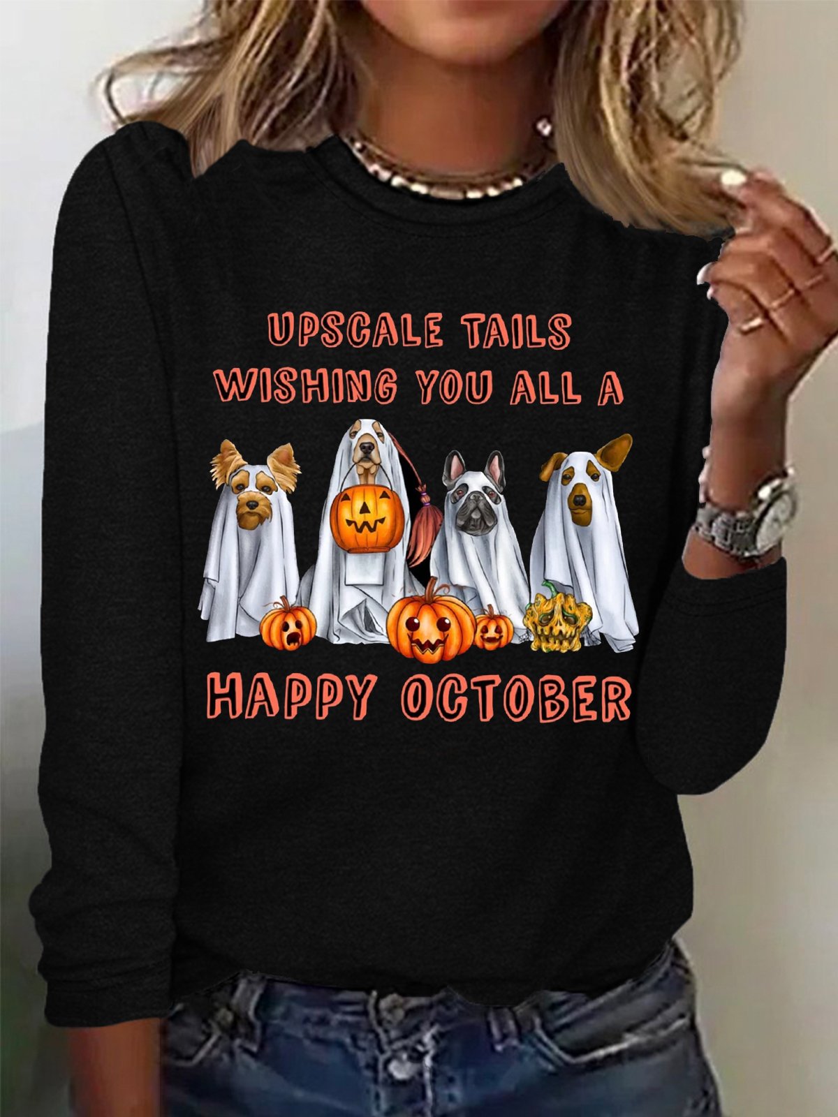 Casual Halloween Crew Neck Long Sleeve T-shirt