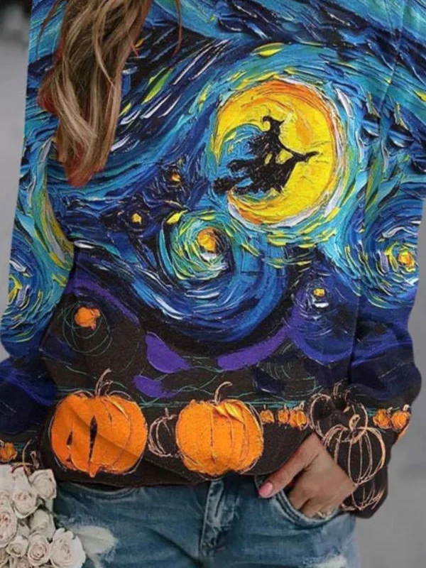 Casual Crew Neck Halloween Sweatshirt