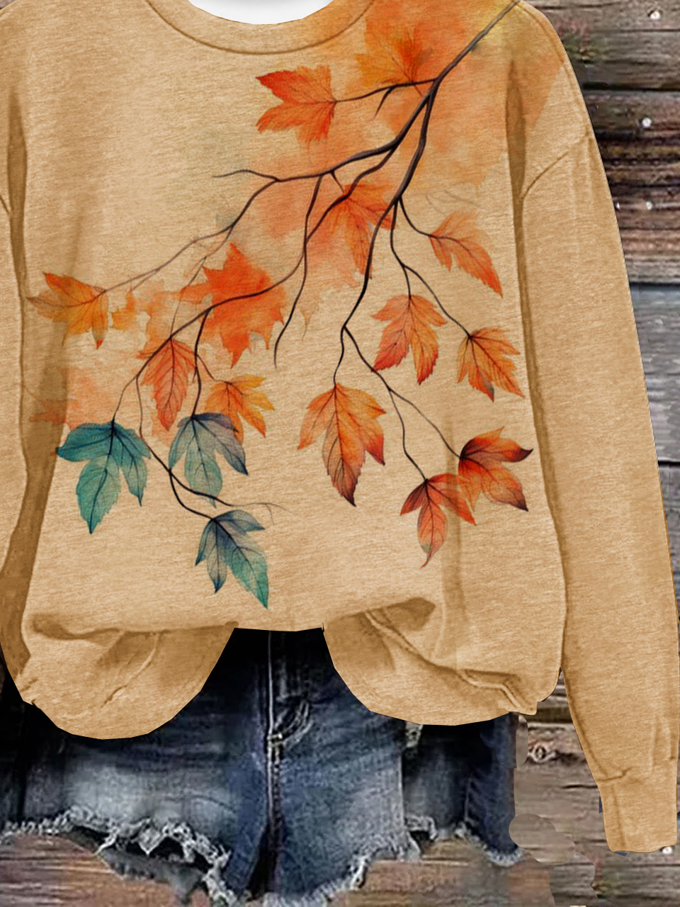 Casual Crew Neck Maple Leaf Sweatshirt