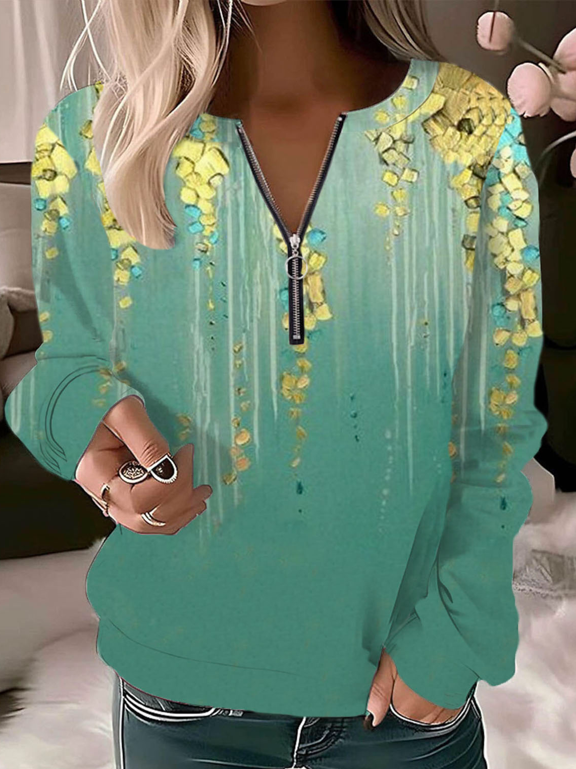 Casual Crew Neck Floral Sweatshirt