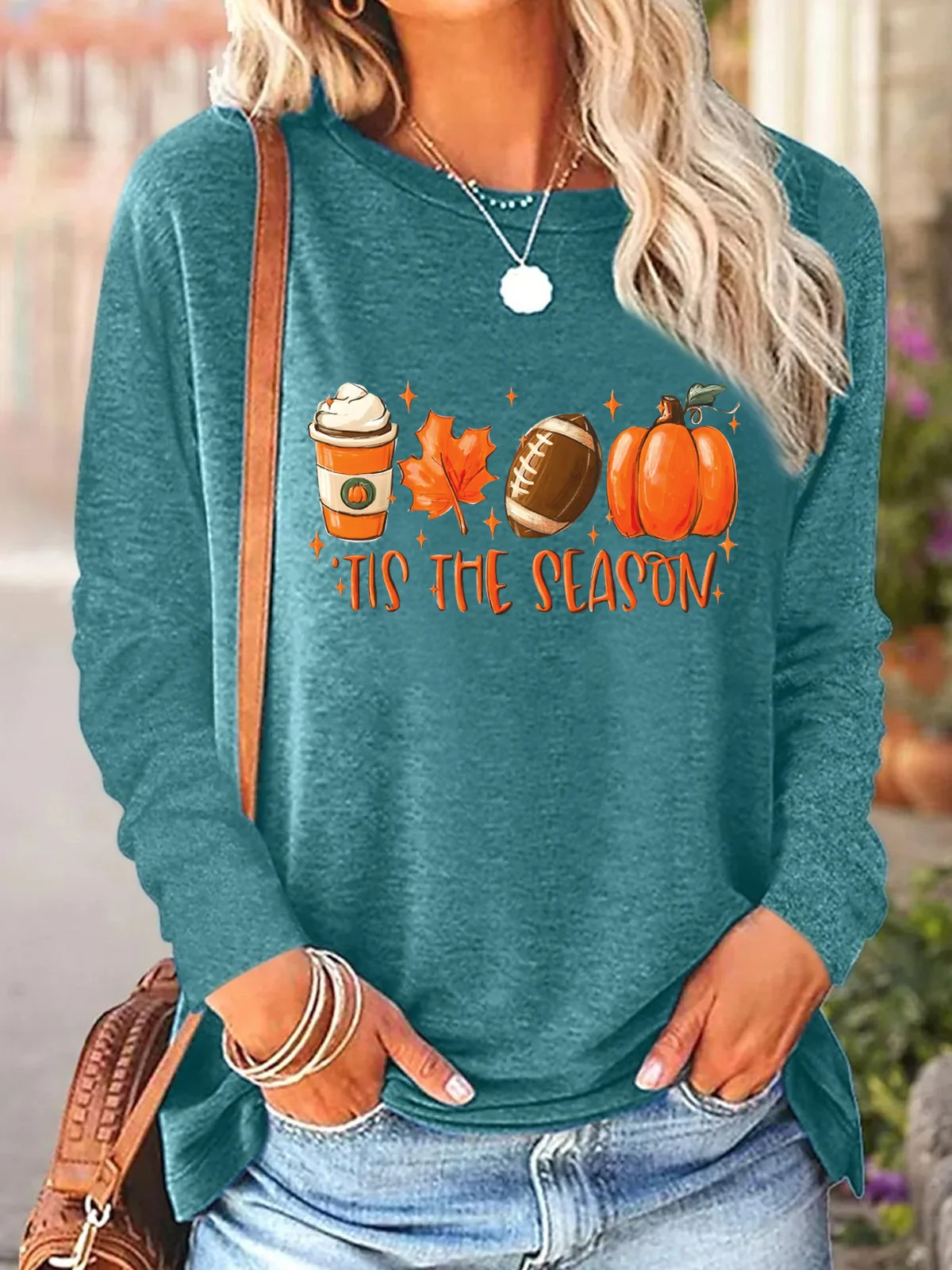 Crew Neck Long Sleeve Halloween Regular Loose Blouse For Women