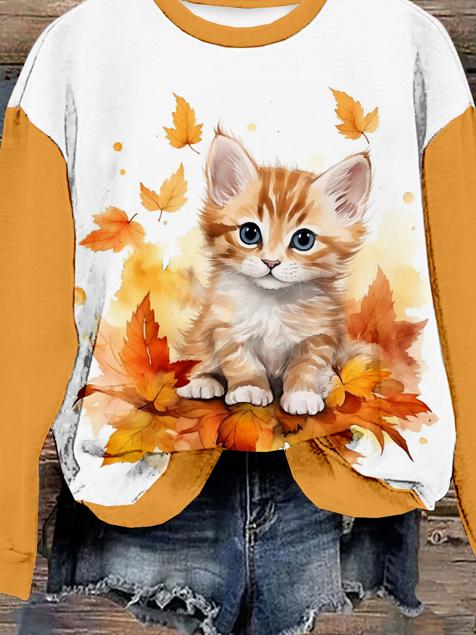 Casual Crew Neck Cat Sweatshirt