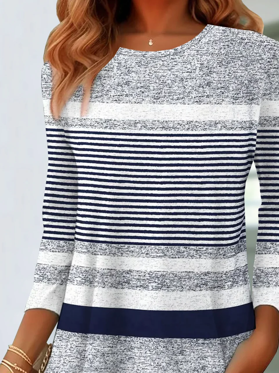 Casual Striped Crew Neck Long Sleeve T-shirt