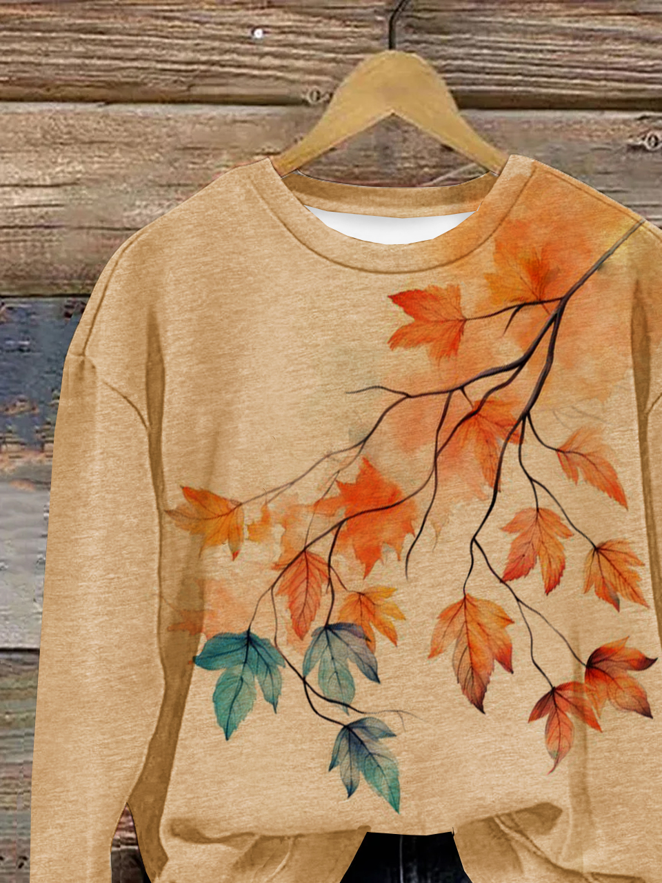 Casual Crew Neck Maple Leaf Sweatshirt