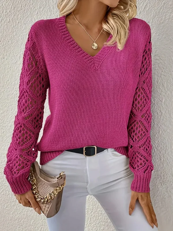 Women Yarn/Wool Yarn Plain Long Sleeve Comfy Casual Sweater