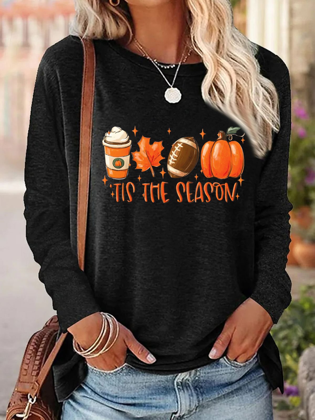 Crew Neck Long Sleeve Halloween Regular Loose Blouse For Women