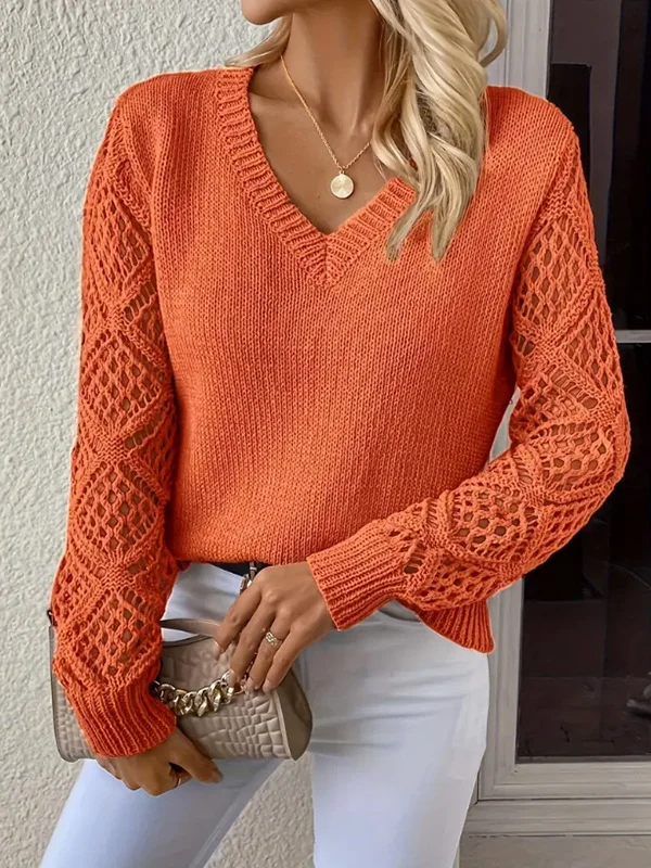 Women Yarn/Wool Yarn Plain Long Sleeve Comfy Casual Sweater