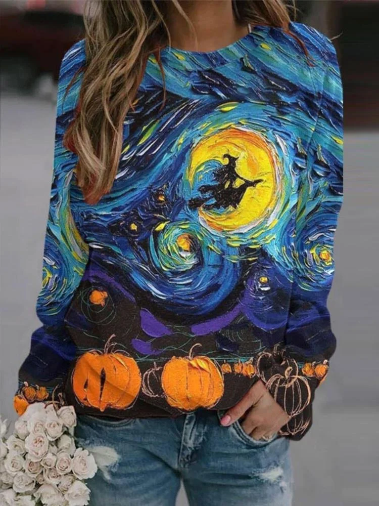 Casual Crew Neck Halloween Sweatshirt