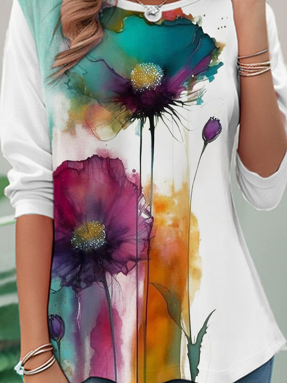 Casual Floral Crew Neck Long Sleeve T-shirt