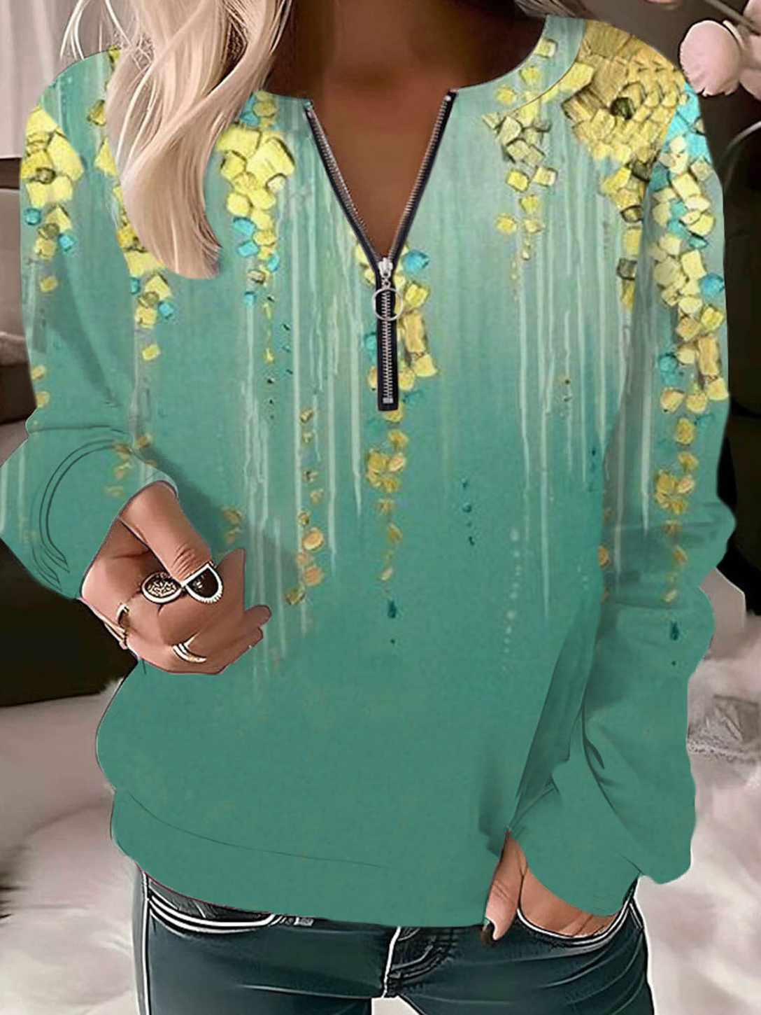 Casual Crew Neck Floral Sweatshirt