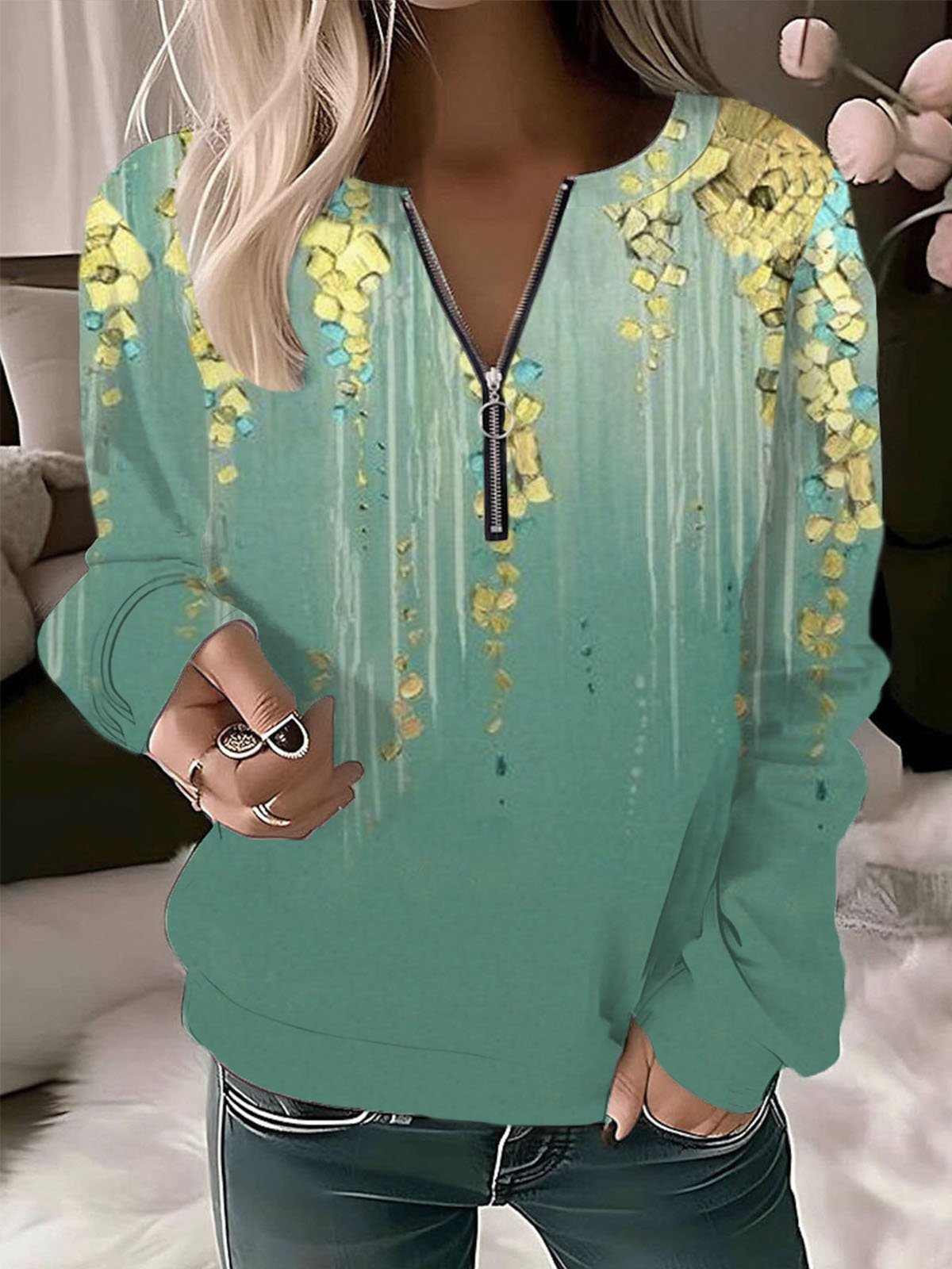 Casual Crew Neck Floral Sweatshirt