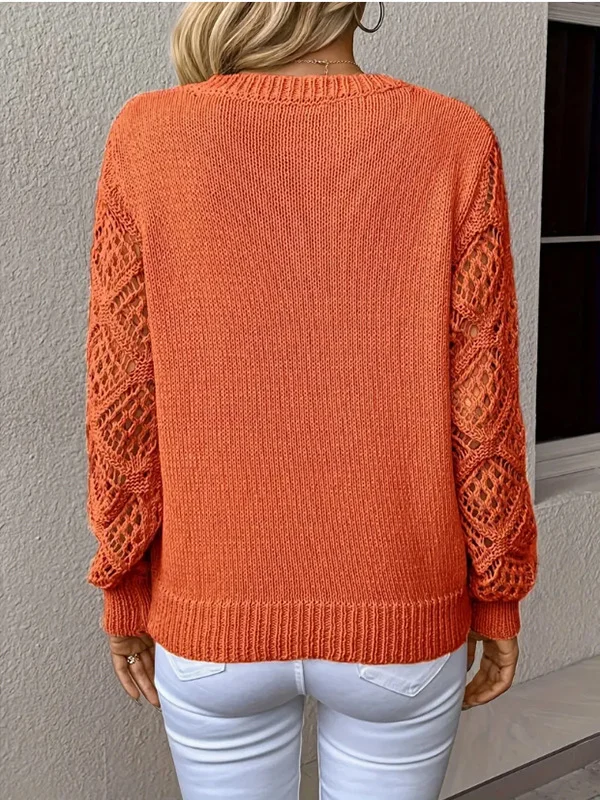 Women Yarn/Wool Yarn Plain Long Sleeve Comfy Casual Sweater