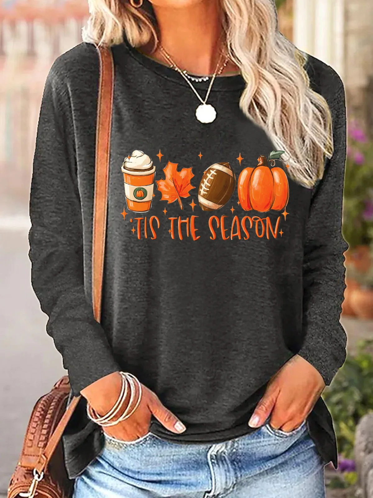 Crew Neck Long Sleeve Halloween Regular Loose Blouse For Women