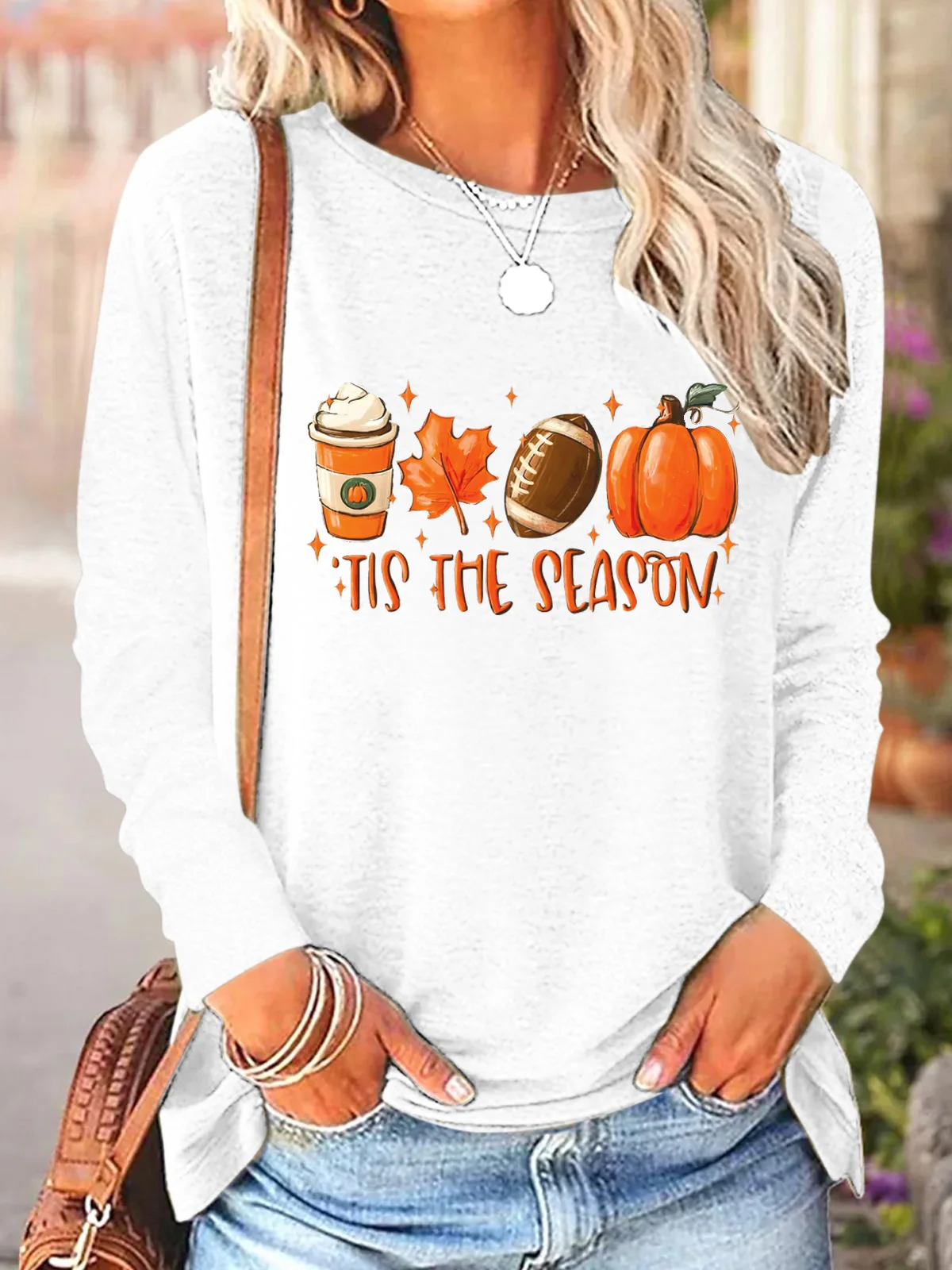 Crew Neck Long Sleeve Halloween Regular Loose Blouse For Women