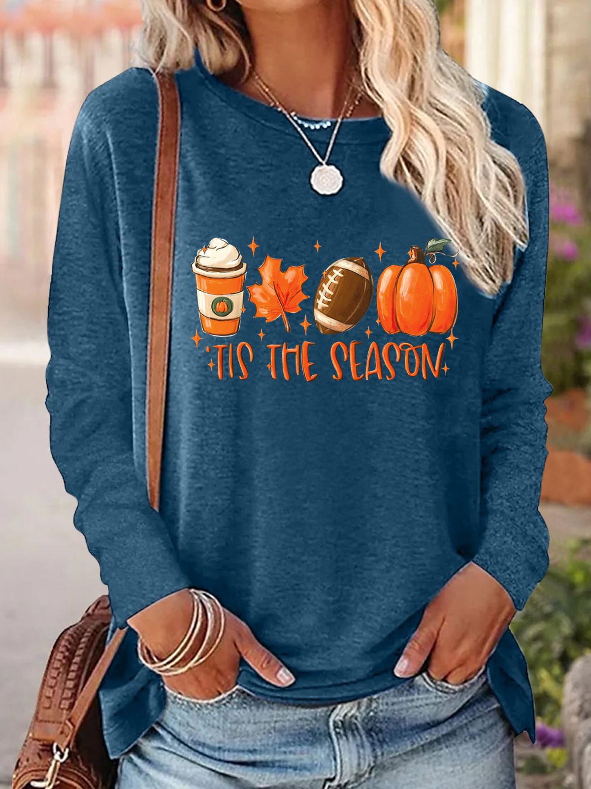 Crew Neck Long Sleeve Halloween Regular Loose Blouse For Women