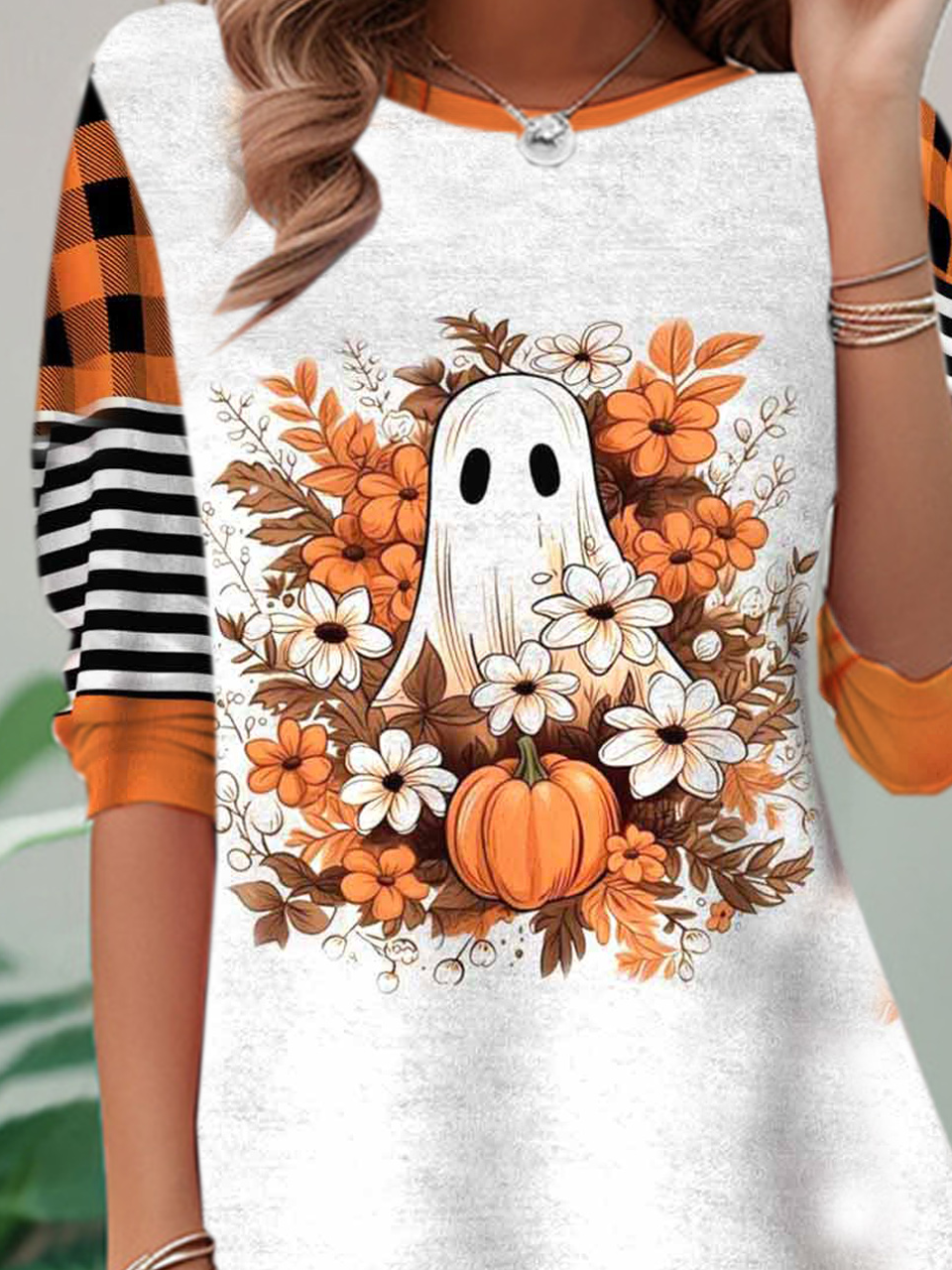 Casual Halloween Crew Neck Long Sleeve T-shirt