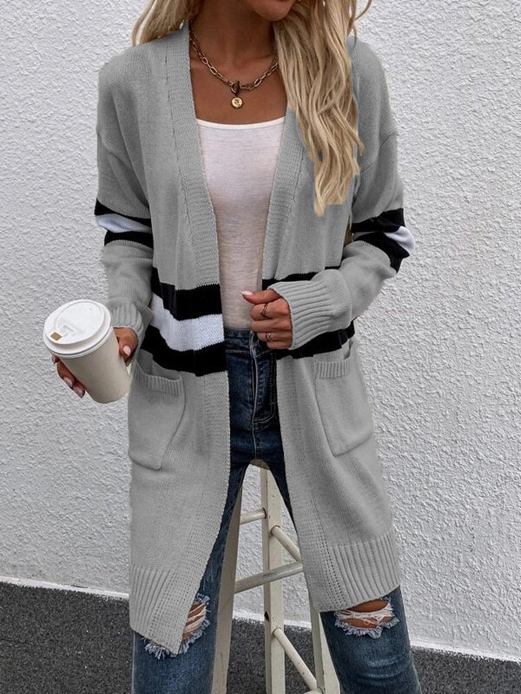 Women Wool/Knitting Striped Long Sleeve Comfy Casual Cardigan