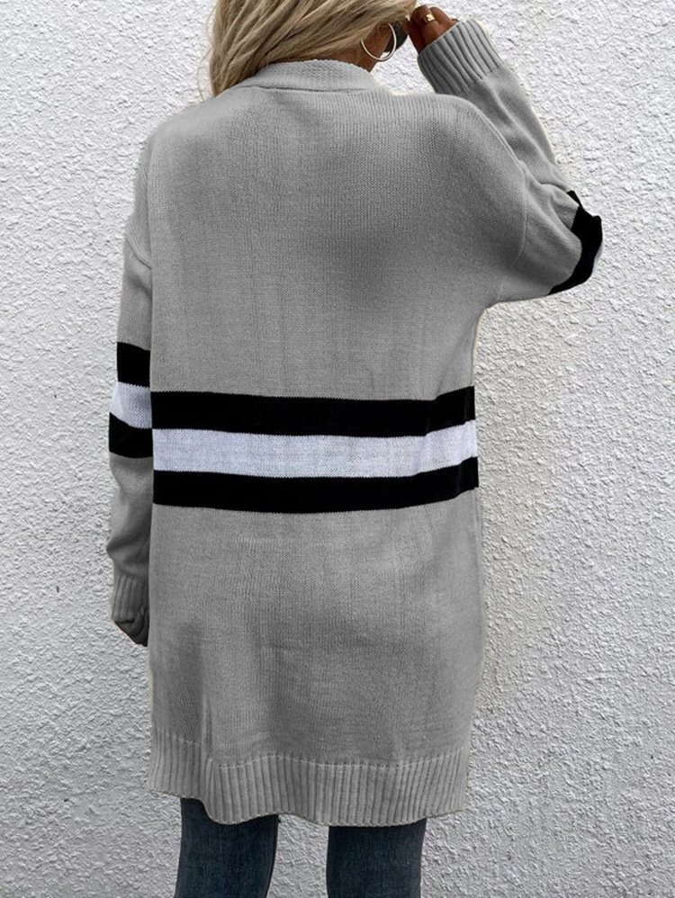 Women Wool/Knitting Striped Long Sleeve Comfy Casual Cardigan